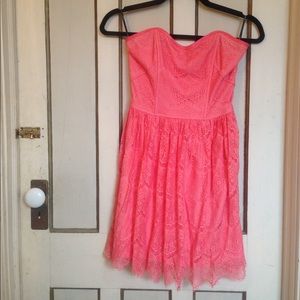 Forever 21 coral strapless lace dress